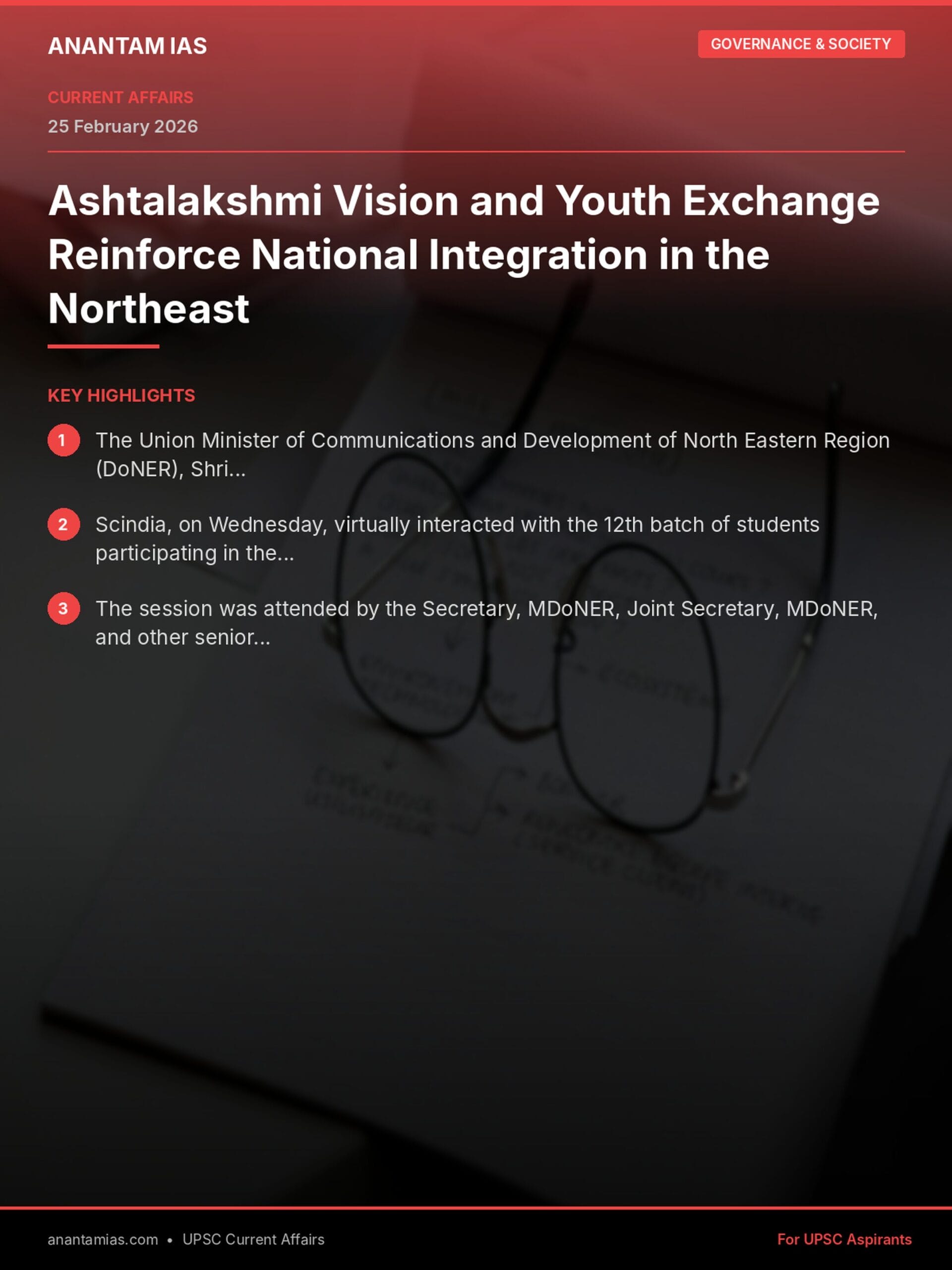 Ashtalakshmi Vision and Youth Exchange Reinforce National Integration in the Northeast infographic