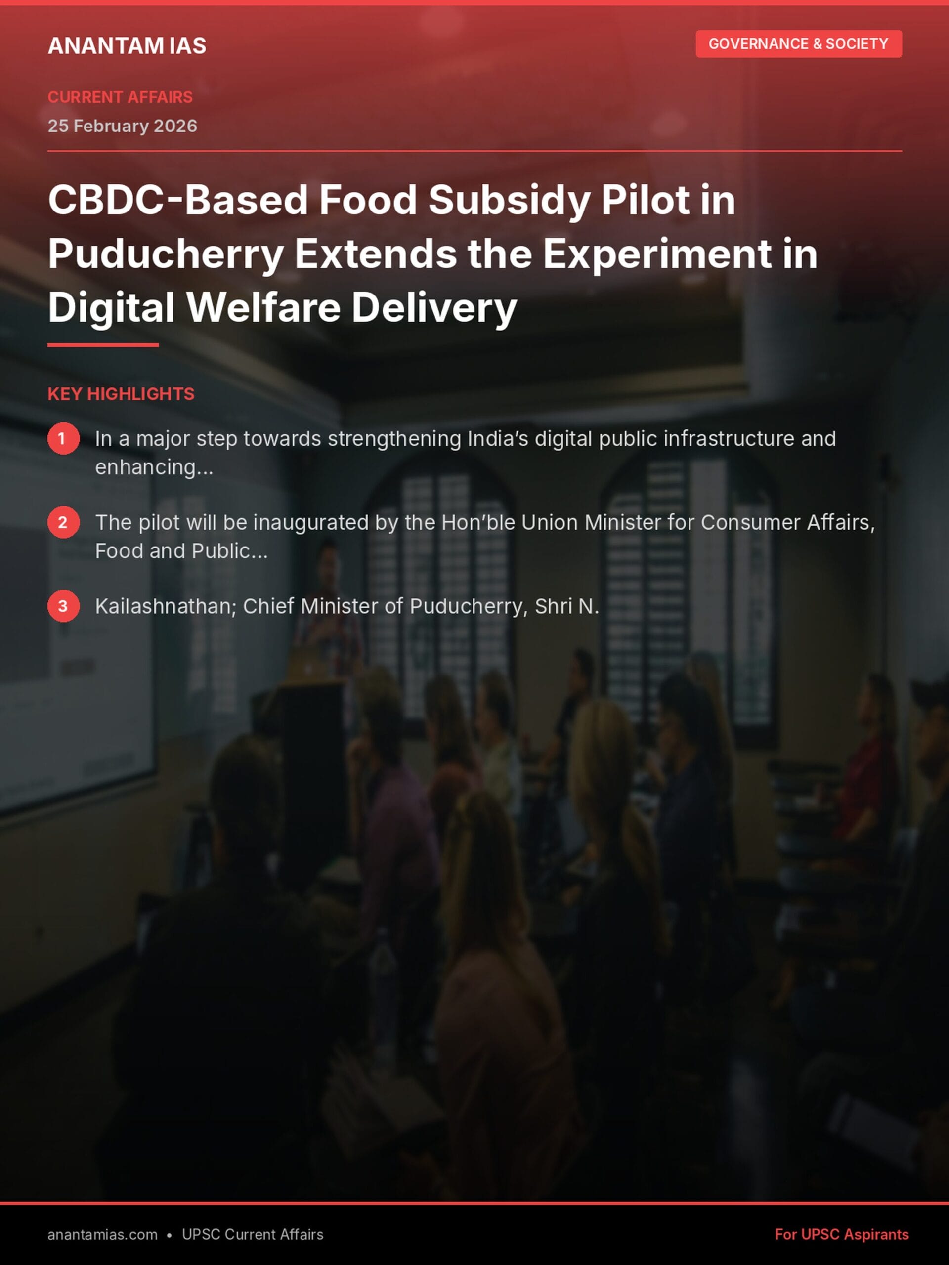 CBDC-Based Food Subsidy Pilot in Puducherry Extends the Experiment in Digital Welfare Delivery infographic