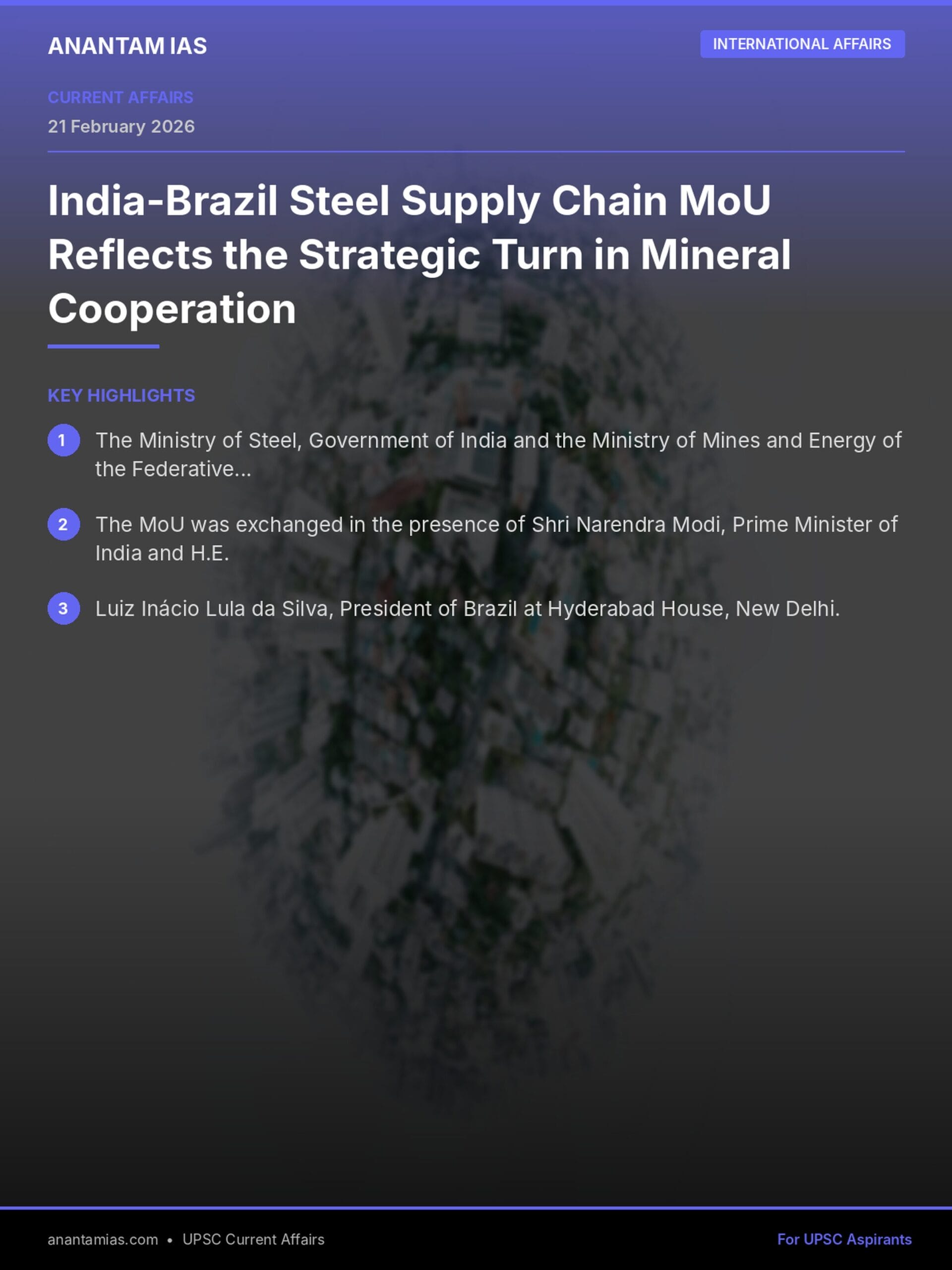 India-Brazil Steel Supply Chain MoU Reflects the Strategic Turn in Mineral Cooperation infographic