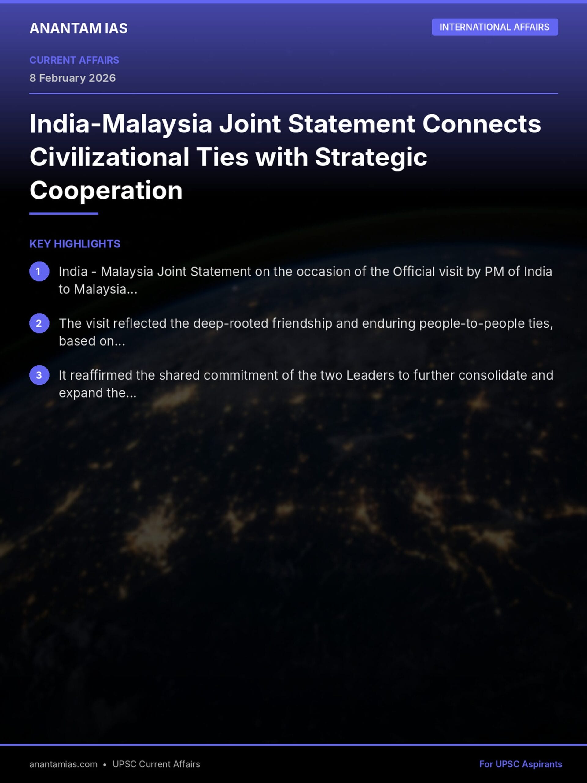 India-Malaysia Joint Statement Connects Civilizational Ties with Strategic Cooperation infographic
