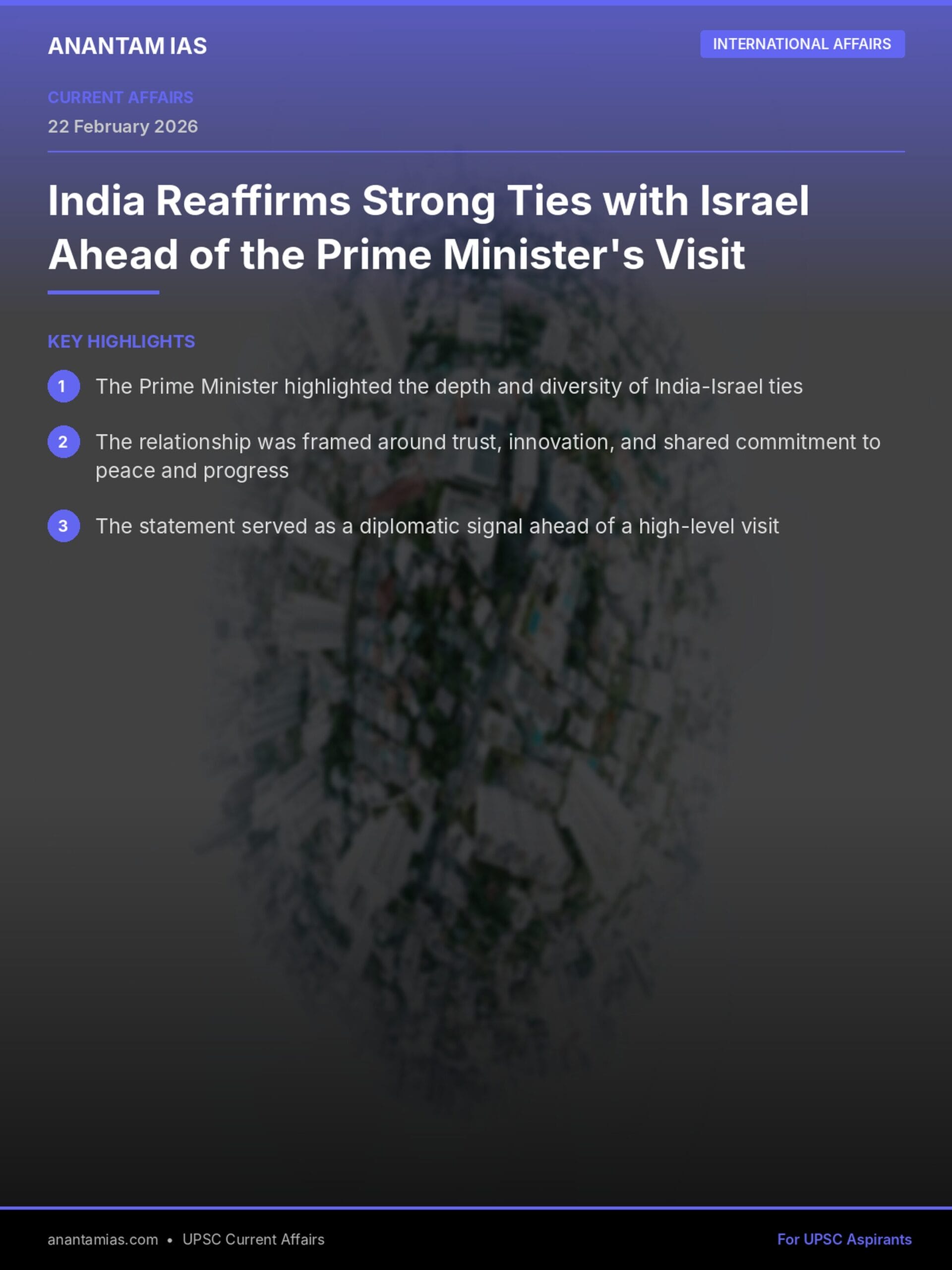 India Reaffirms Strong Ties with Israel Ahead of the Prime Minister's Visit infographic