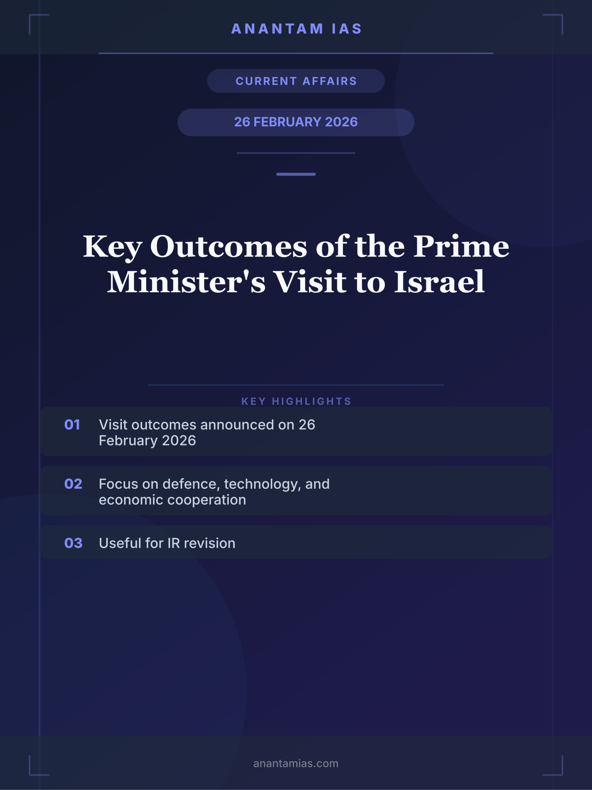 Key Outcomes of the Prime Minister's Visit to Israel infographic