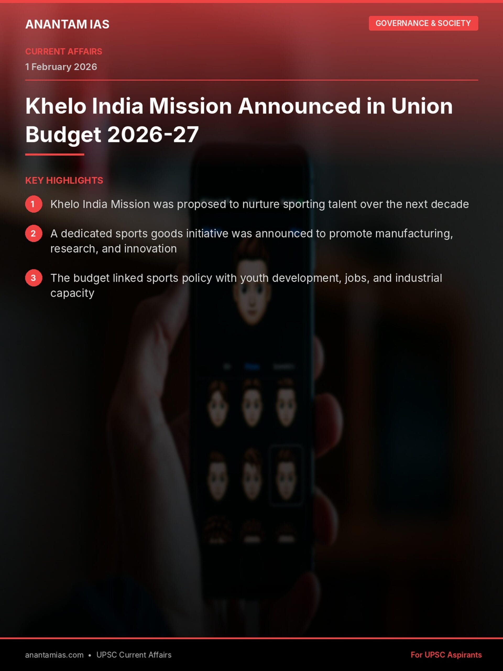 Khelo India Mission Announced in Union Budget 2026-27 infographic