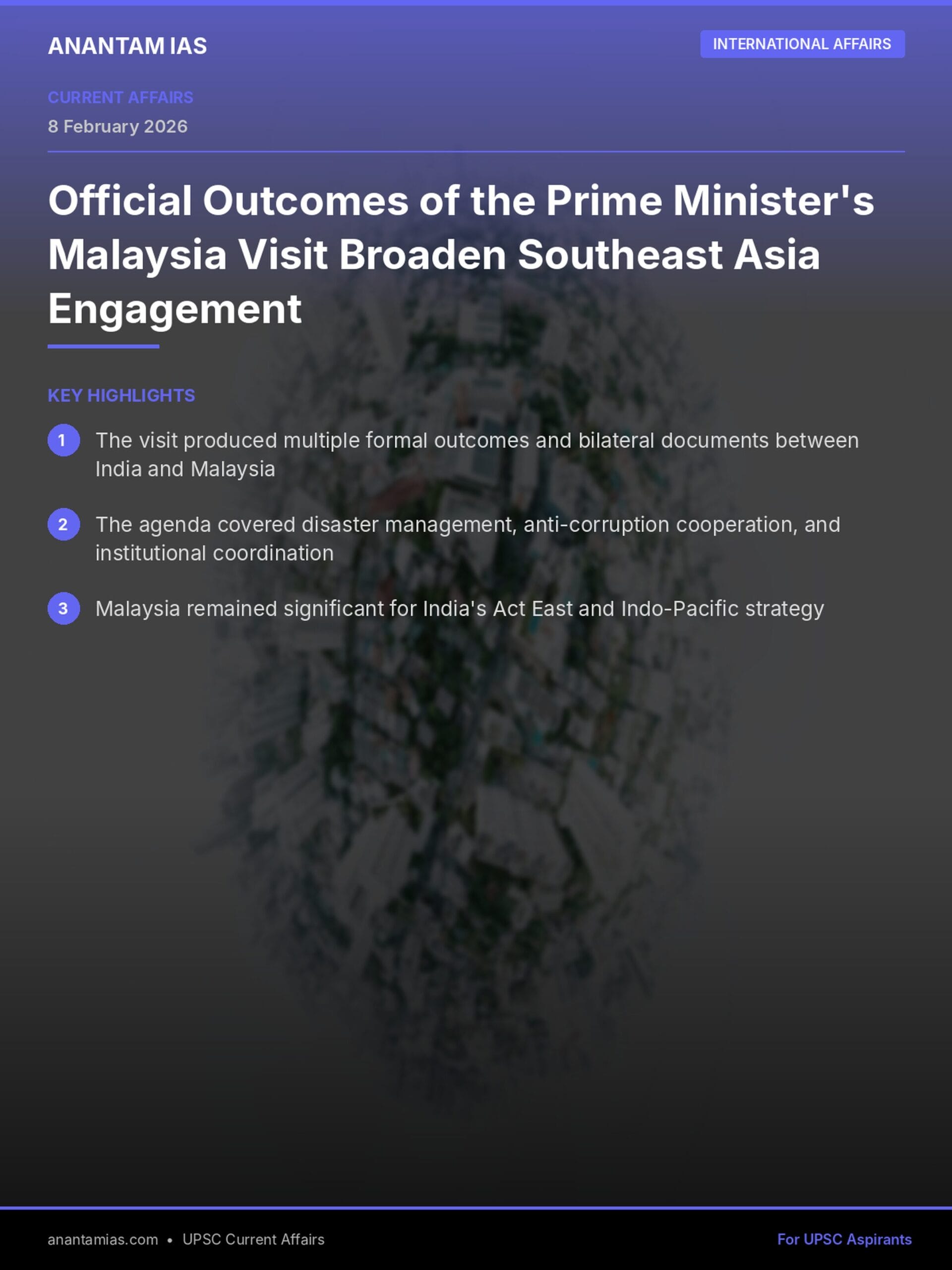 Official Outcomes of the Prime Minister's Malaysia Visit Broaden Southeast Asia Engagement infographic