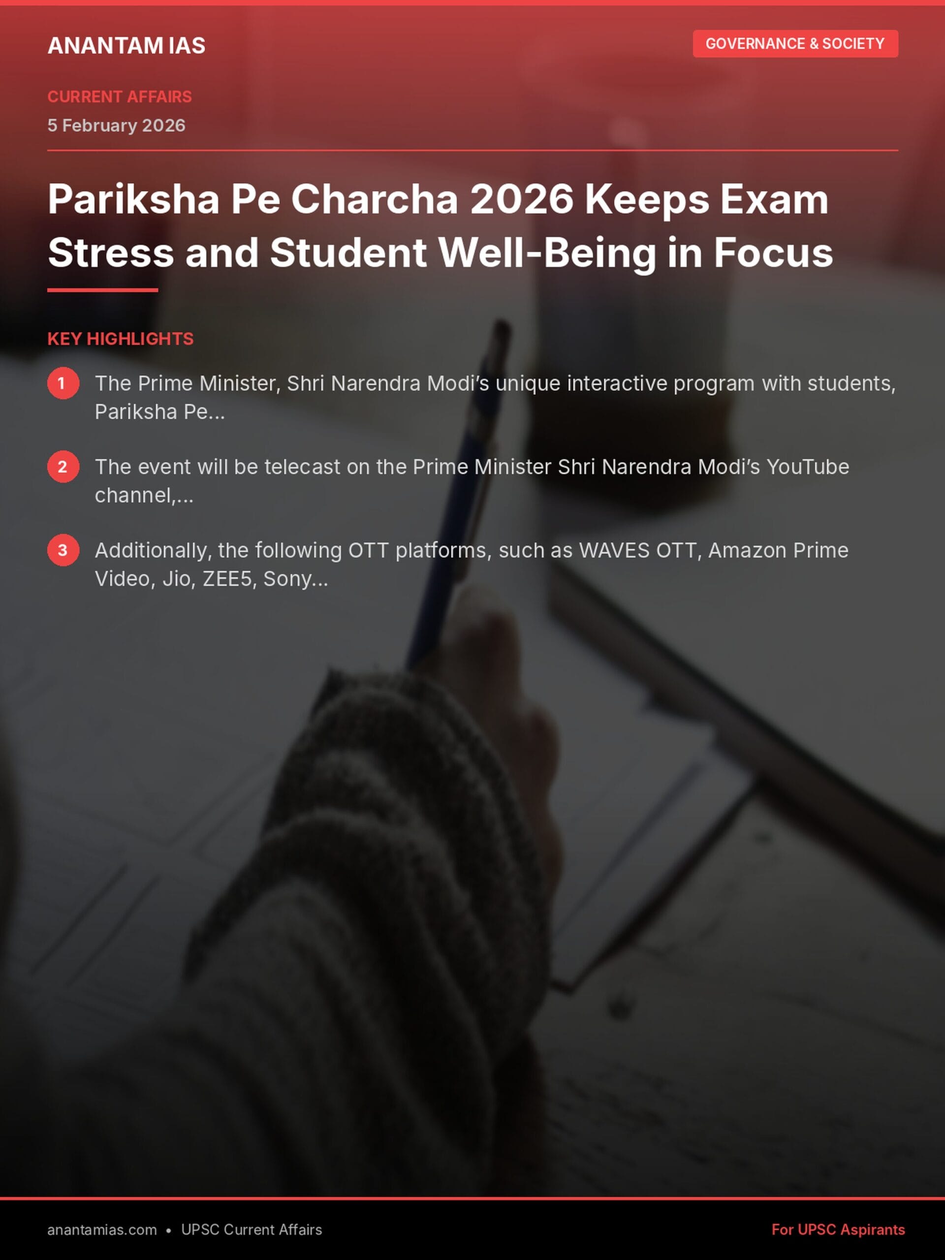 Pariksha Pe Charcha 2026 Keeps Exam Stress and Student Well-Being in Focus infographic