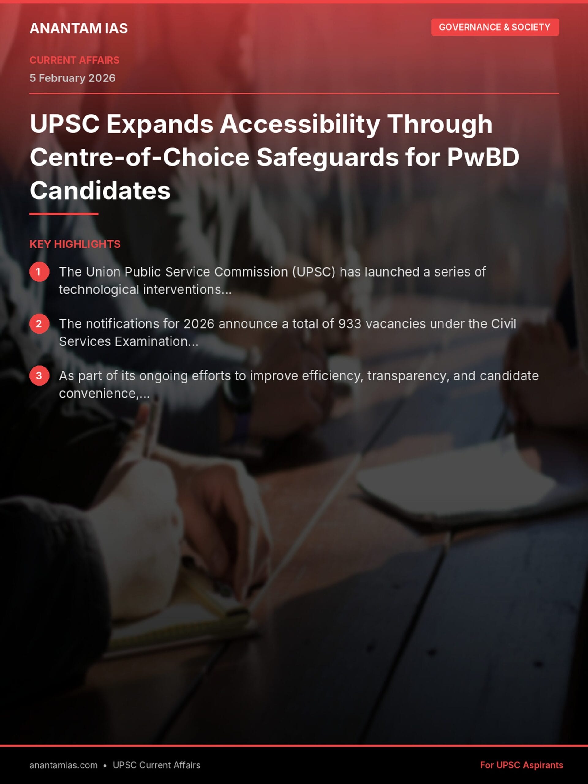 UPSC Expands Accessibility Through Centre-of-Choice Safeguards for PwBD Candidates infographic