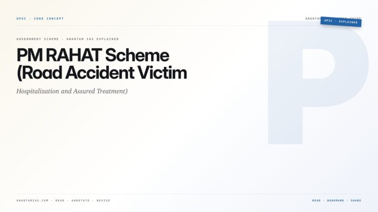 PM RAHAT Scheme (Road Accident Victim Hospitalization and Assured Treatment) — featured card for Anantam IAS UPSC guide.