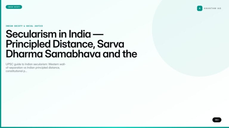 Secularism in India — Principled Distance, Sarva Dharma Samabhava and the Modern Debate (UPSC Indian Society) — UPSC featured image