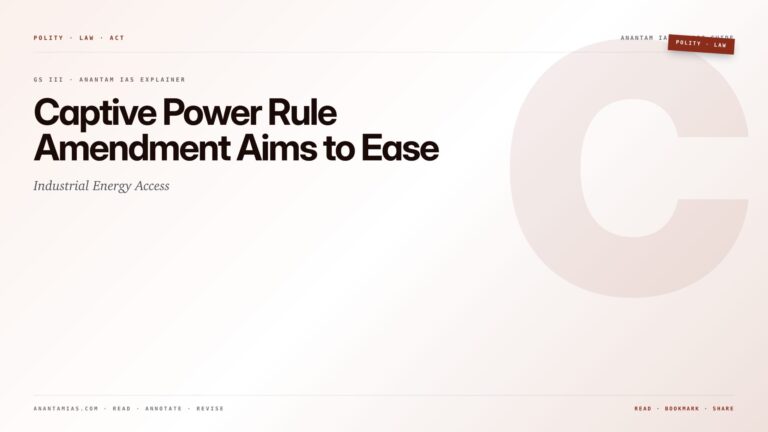 Captive Power Rule Amendment Aims to Ease Industrial Energy Access — featured card for Anantam IAS UPSC guide.