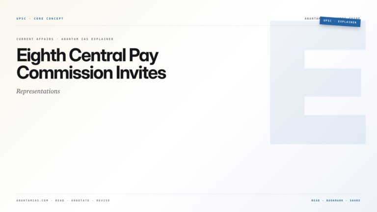 Eighth Central Pay Commission Invites Representations — featured card for Anantam IAS UPSC guide.