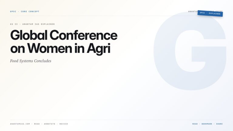 Global Conference on Women in Agri-Food Systems Concludes — featured card for Anantam IAS UPSC guide.