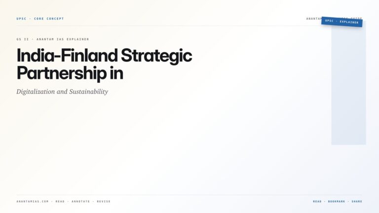 India-Finland Strategic Partnership in Digitalization and Sustainability — featured card for Anantam IAS UPSC guide.