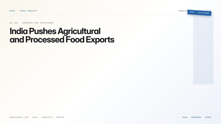 India Pushes Agricultural and Processed Food Exports — featured card for Anantam IAS UPSC guide.
