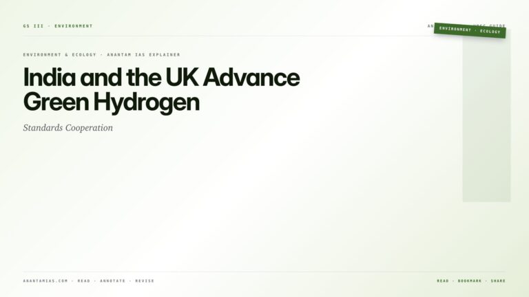 India and the UK Advance Green Hydrogen Standards Cooperation — featured card for Anantam IAS UPSC guide.