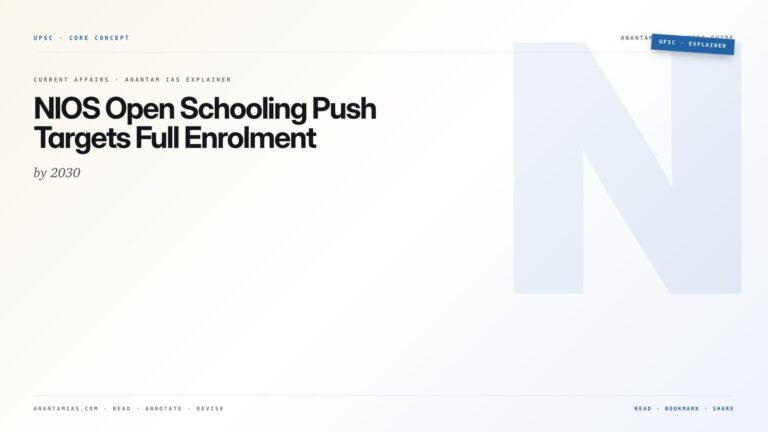 NIOS Open Schooling Push Targets Full Enrolment by 2030 — featured card for Anantam IAS UPSC guide.