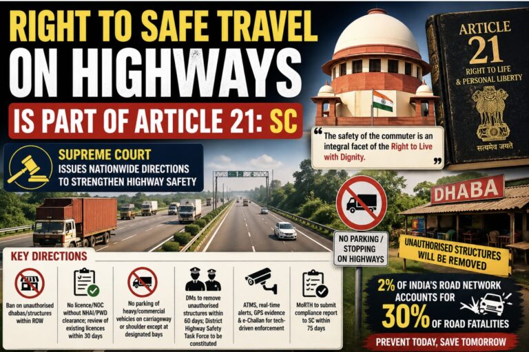 Right to Safe Travel on Highways is part of Article 21