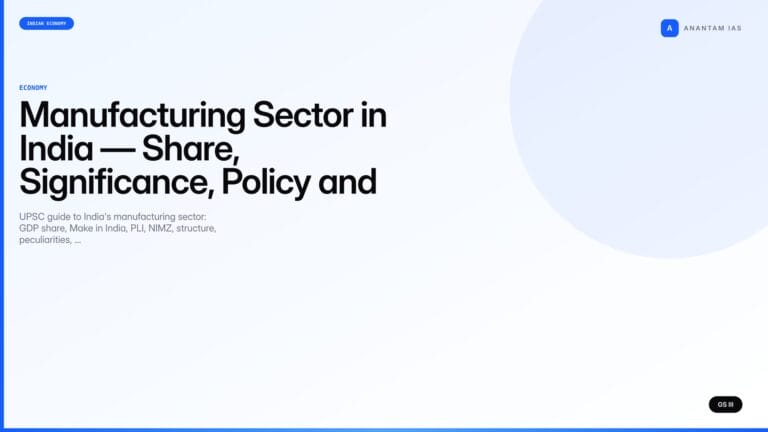 Manufacturing Sector in India — Share, Significance, Policy and UPSC Notes — UPSC featured image