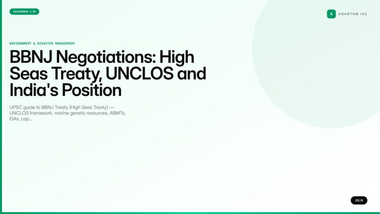 BBNJ Negotiations: High Seas Treaty, UNCLOS and India's Position (UPSC) — UPSC featured image