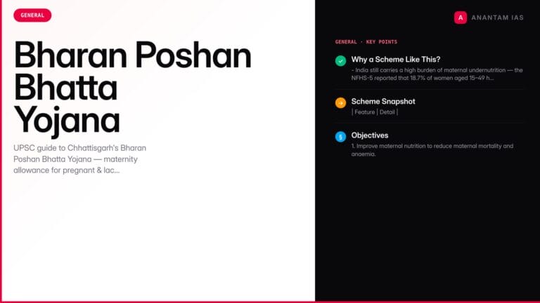 Bharan Poshan Bhatta Yojana: Chhattisgarh's Maternity Scheme Explained — UPSC study guide featured image by Anantam IAS
