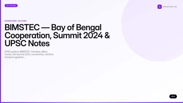 BIMSTEC — Bay of Bengal Cooperation, Summit 2024 & UPSC Notes (UPSC International Relations) — UPSC featured image