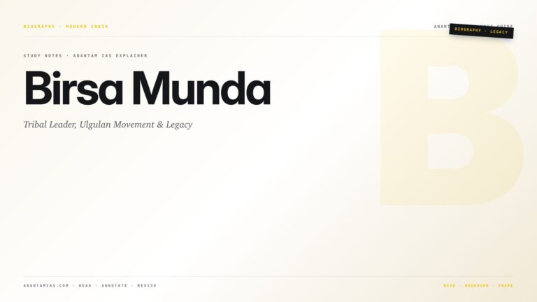 Birsa Munda: Tribal Leader, Ulgulan Movement & Legacy — featured card for Anantam IAS UPSC guide.