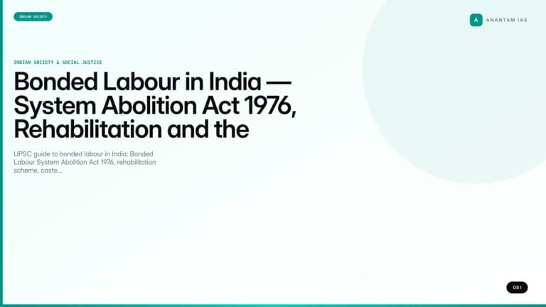 Bonded Labour in India — System Abolition Act 1976, Rehabilitation and the Modern Slavery Challenge (UPSC Indian Society) — UPSC featured image