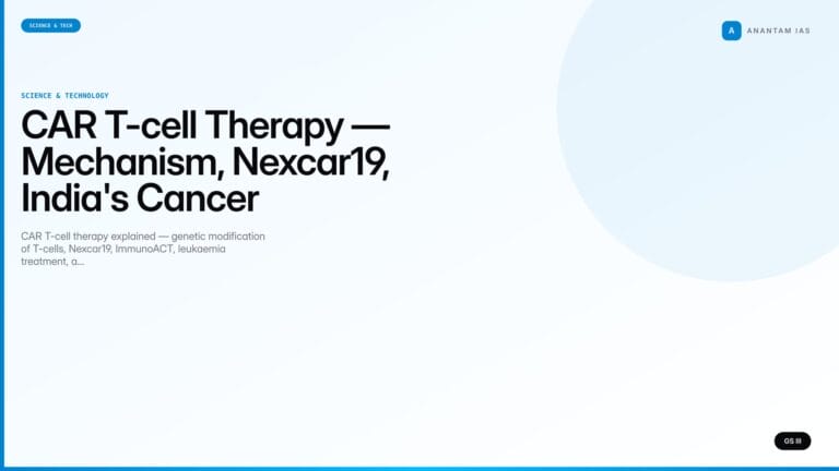 CAR T-cell Therapy — Mechanism, Nexcar19, India's Cancer Breakthrough (UPSC Science & Tech) — UPSC featured image