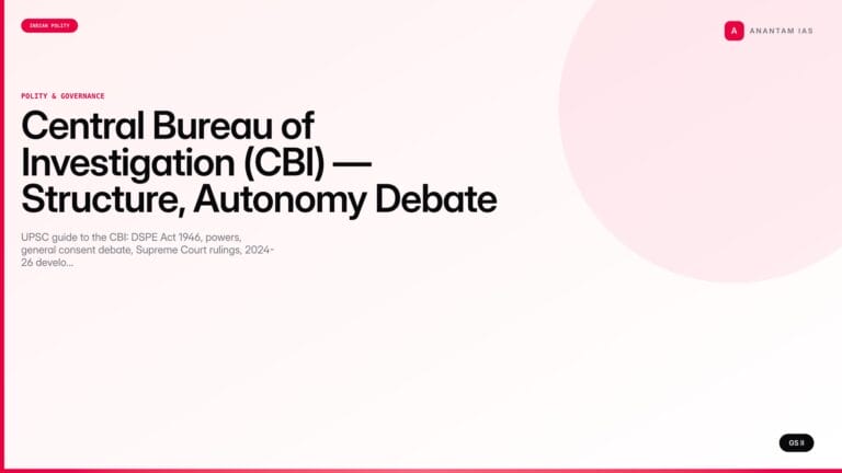 Central Bureau of Investigation (CBI) — Structure, Autonomy Debate & UPSC Notes — UPSC featured image