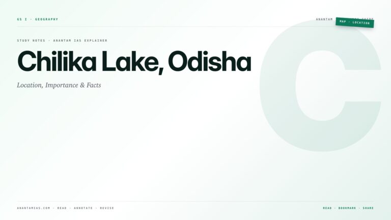 Chilika Lake, Odisha: Location, Importance & Facts — featured card for Anantam IAS UPSC guide.
