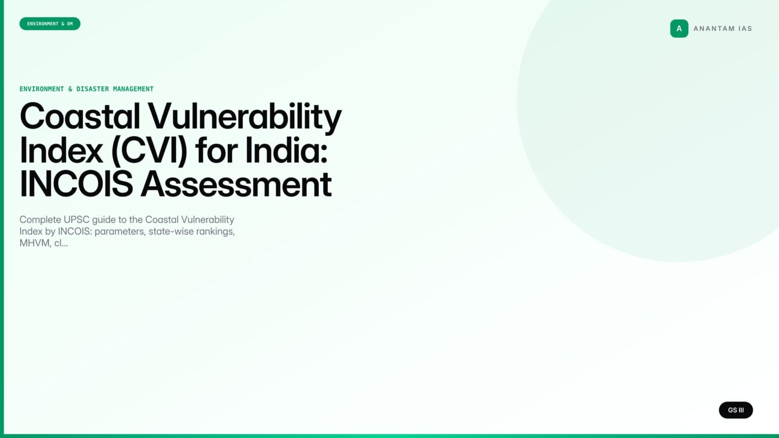 Coastal Vulnerability Index (CVI) for India: INCOIS Assessment (UPSC ...