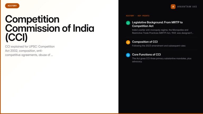 Competition Commission of India (CCI): Structure, Functions, Cases — UPSC study guide featured image by Anantam IAS