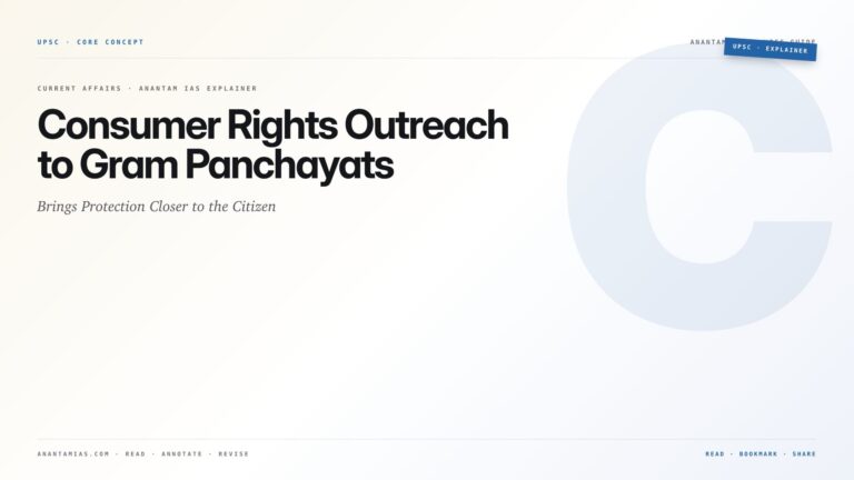 Consumer Rights Outreach to Gram Panchayats Brings Protection Closer to the Citizen — featured card for Anantam IAS UPSC guide.