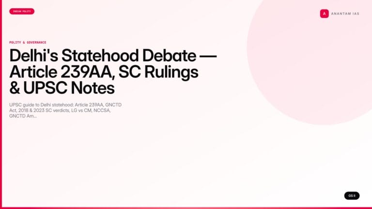Delhi's Statehood Debate — Article 239AA, SC Rulings & UPSC Notes — UPSC featured image