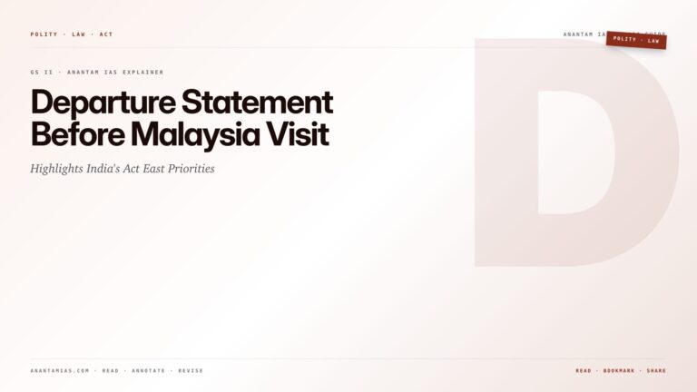 Departure Statement Before Malaysia Visit Highlights India's Act East Priorities — featured card for Anantam IAS UPSC guide.