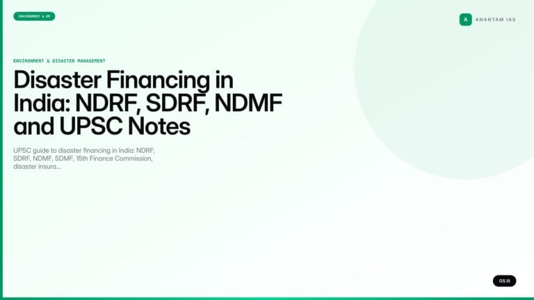 Disaster Financing in India: NDRF, SDRF, NDMF and UPSC Notes (UPSC Environment) — UPSC featured image