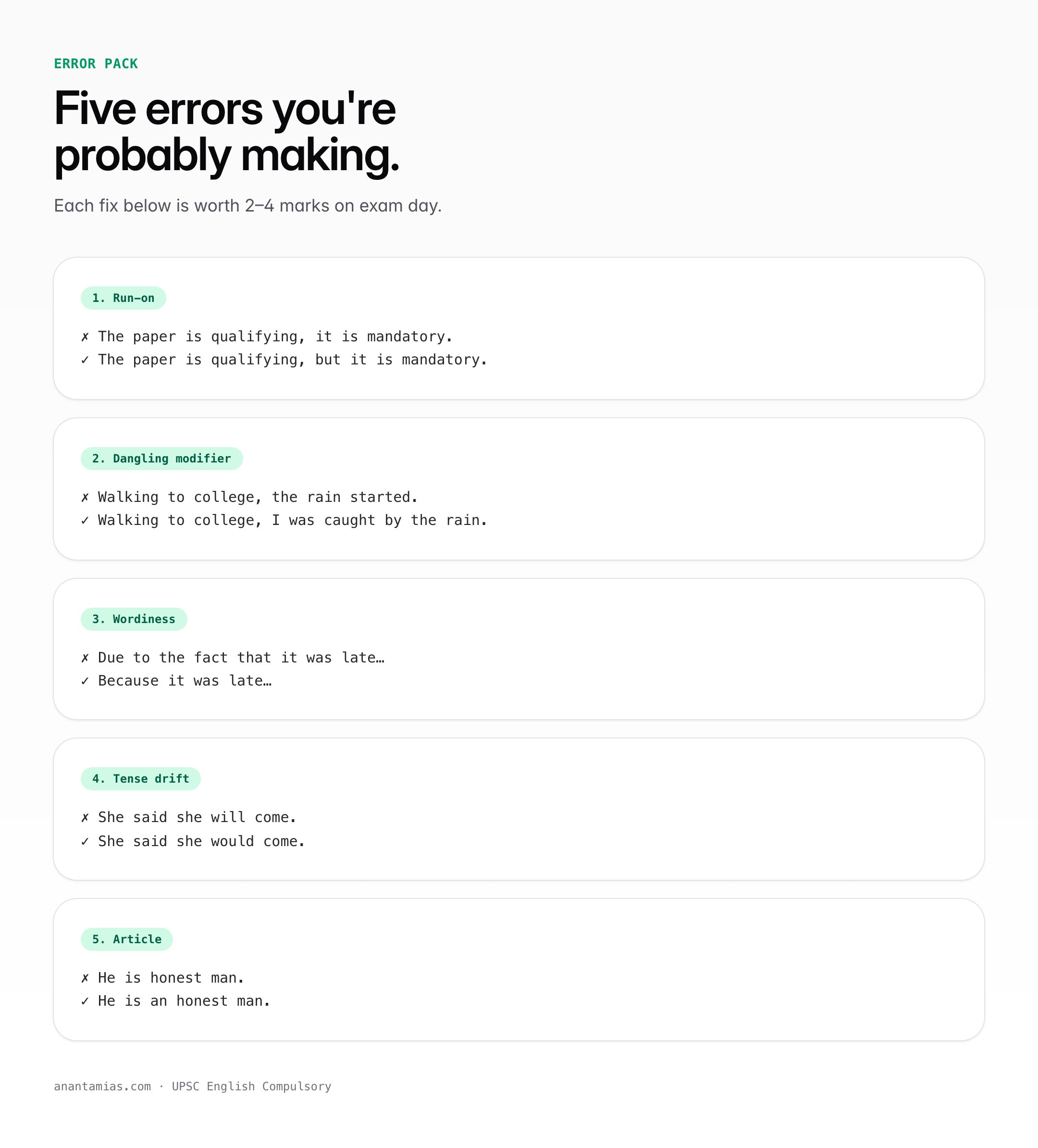 English Compulsory common errors — key concepts