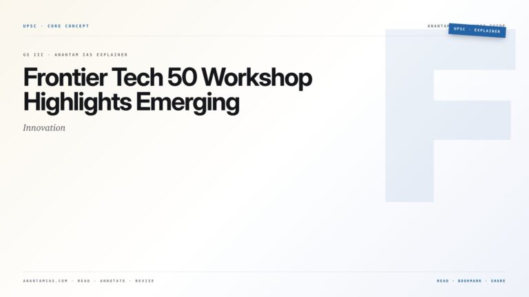 Frontier Tech 50 Workshop Highlights Emerging Innovation — featured card for Anantam IAS UPSC guide.