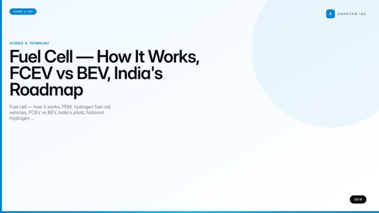 Fuel Cell — How It Works, FCEV vs BEV, India's Roadmap (UPSC Science & Tech) — UPSC featured image