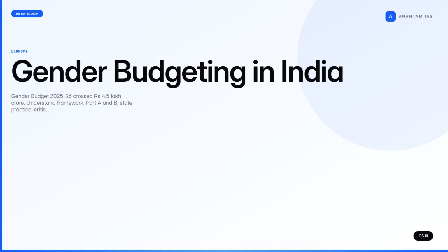 Gender Budgeting in India (UPSC Economy) - Anantam IAS