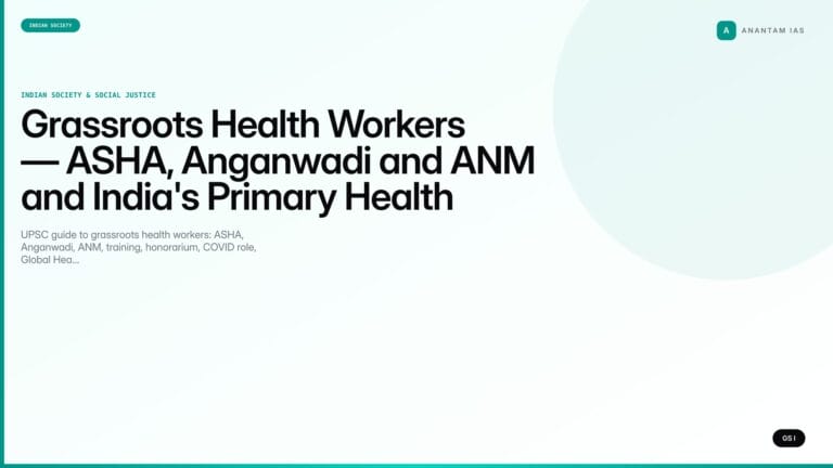 Grassroots Health Workers — ASHA, Anganwadi and ANM and India's Primary Health Force (UPSC Indian Society) — UPSC featured image