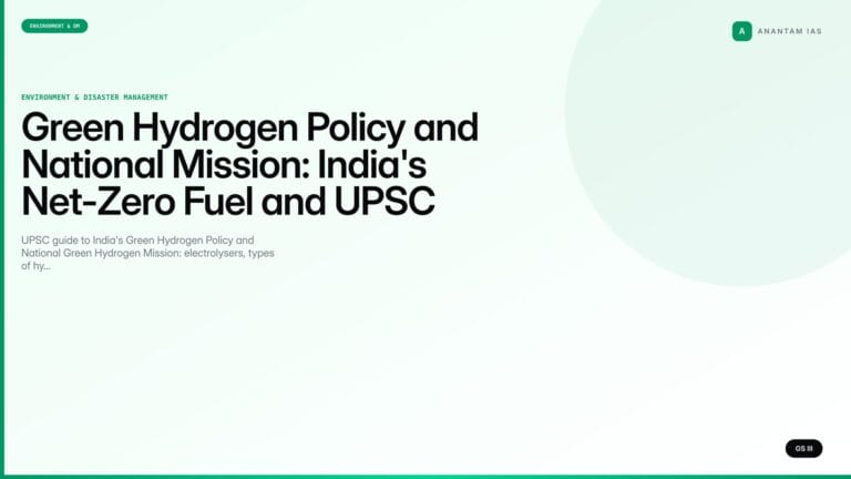 Green Hydrogen Policy and National Mission: India's Net-Zero Fuel and UPSC Notes (UPSC Environment) — UPSC featured image