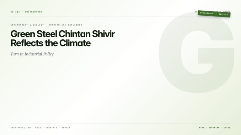 Green Steel Chintan Shivir Reflects the Climate Turn in Industrial Policy — featured card for Anantam IAS UPSC guide.