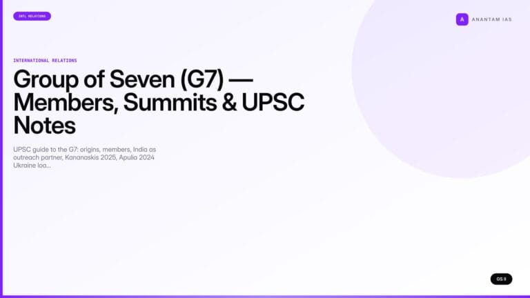 Group of Seven (G7) — Members, Summits & UPSC Notes (UPSC International Relations) — UPSC featured image