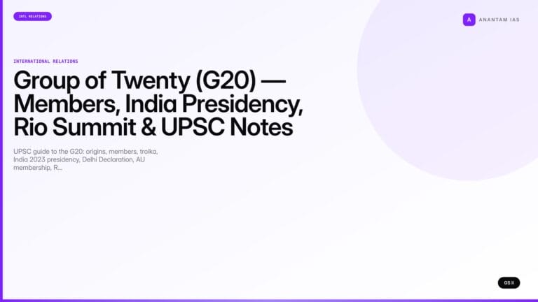 Group of Twenty (G20) — Members, India Presidency, Rio Summit & UPSC Notes (UPSC International Relations) — UPSC featured image