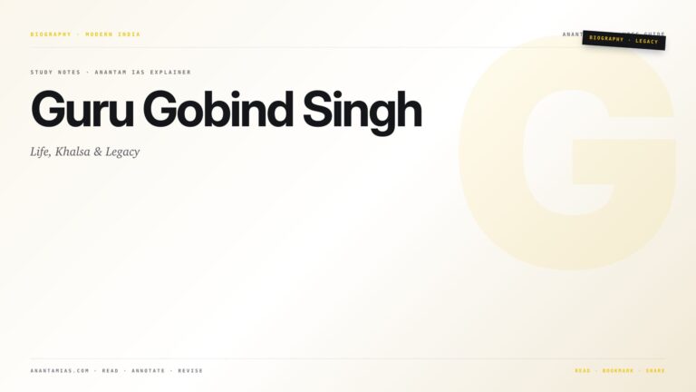 Guru Gobind Singh: Life, Khalsa & Legacy — featured card for Anantam IAS UPSC guide.