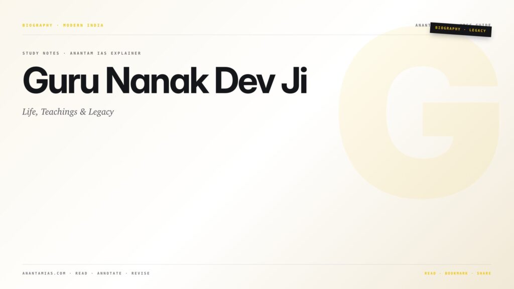 Guru Nanak Dev Ji: Life, Teachings & Legacy — featured card for Anantam IAS UPSC guide.