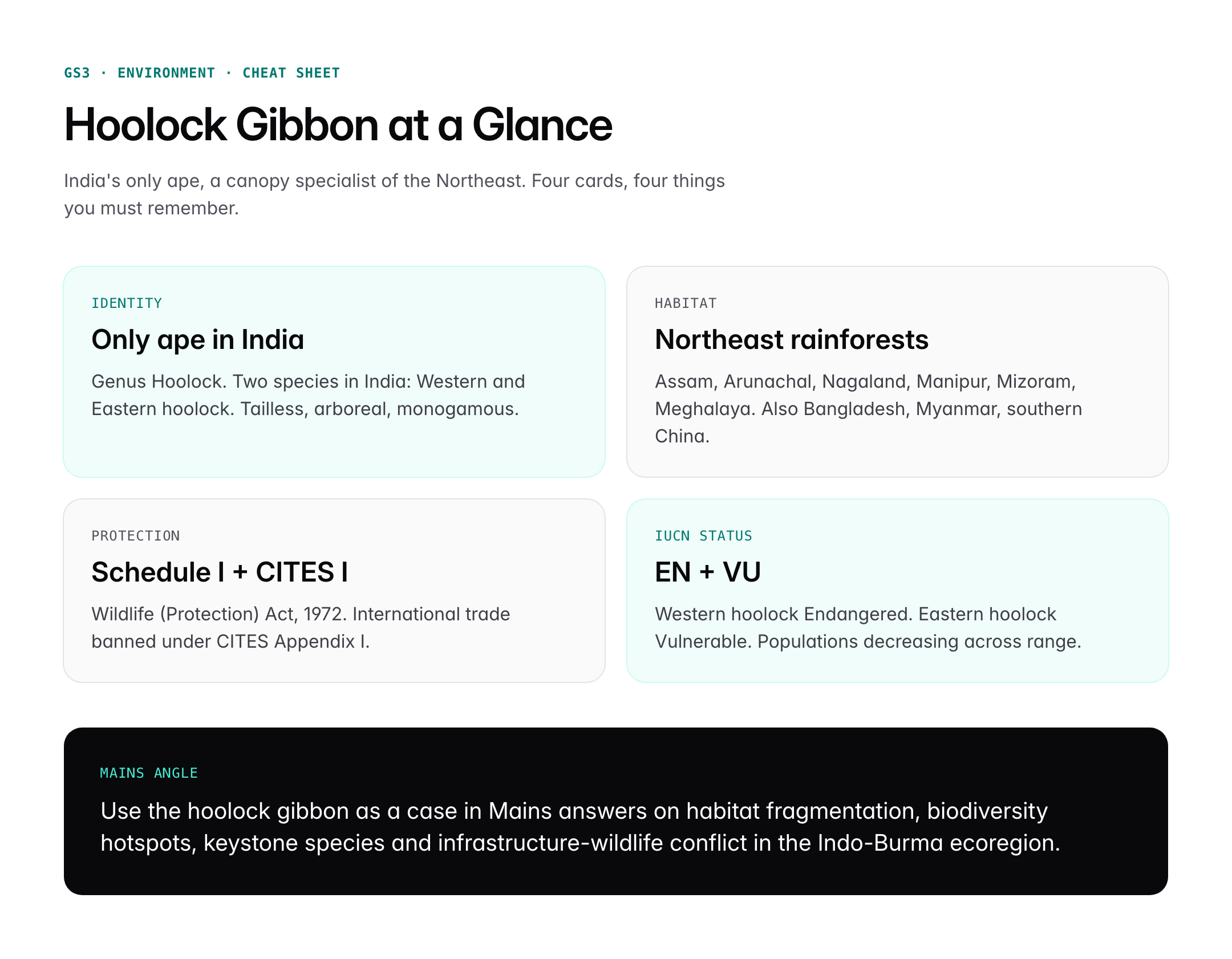 Hoolock Gibbon: India's Only Ape, Habitat and Conservation Status