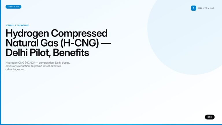 Hydrogen Compressed Natural Gas (H-CNG) — Delhi Pilot, Benefits (UPSC Science & Tech) — UPSC featured image