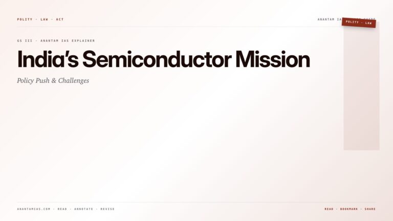 India’s Semiconductor Mission: Policy Push & Challenges  — featured card for Anantam IAS UPSC guide.