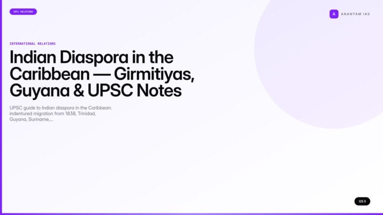 Indian Diaspora in the Caribbean — Girmitiyas, Guyana & UPSC Notes (UPSC International Relations) — UPSC featured image